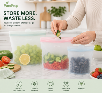 PurePrep™ Silicone Food Storage Bags — 3-Pack