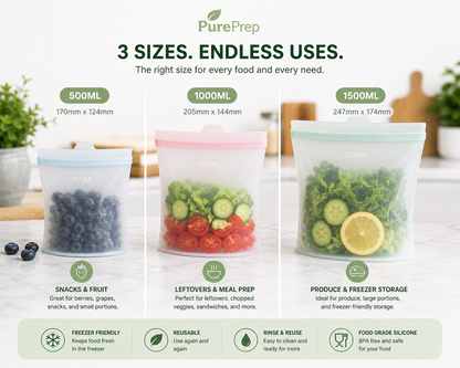PurePrep™ Silicone Food Storage Bags — 3-Pack