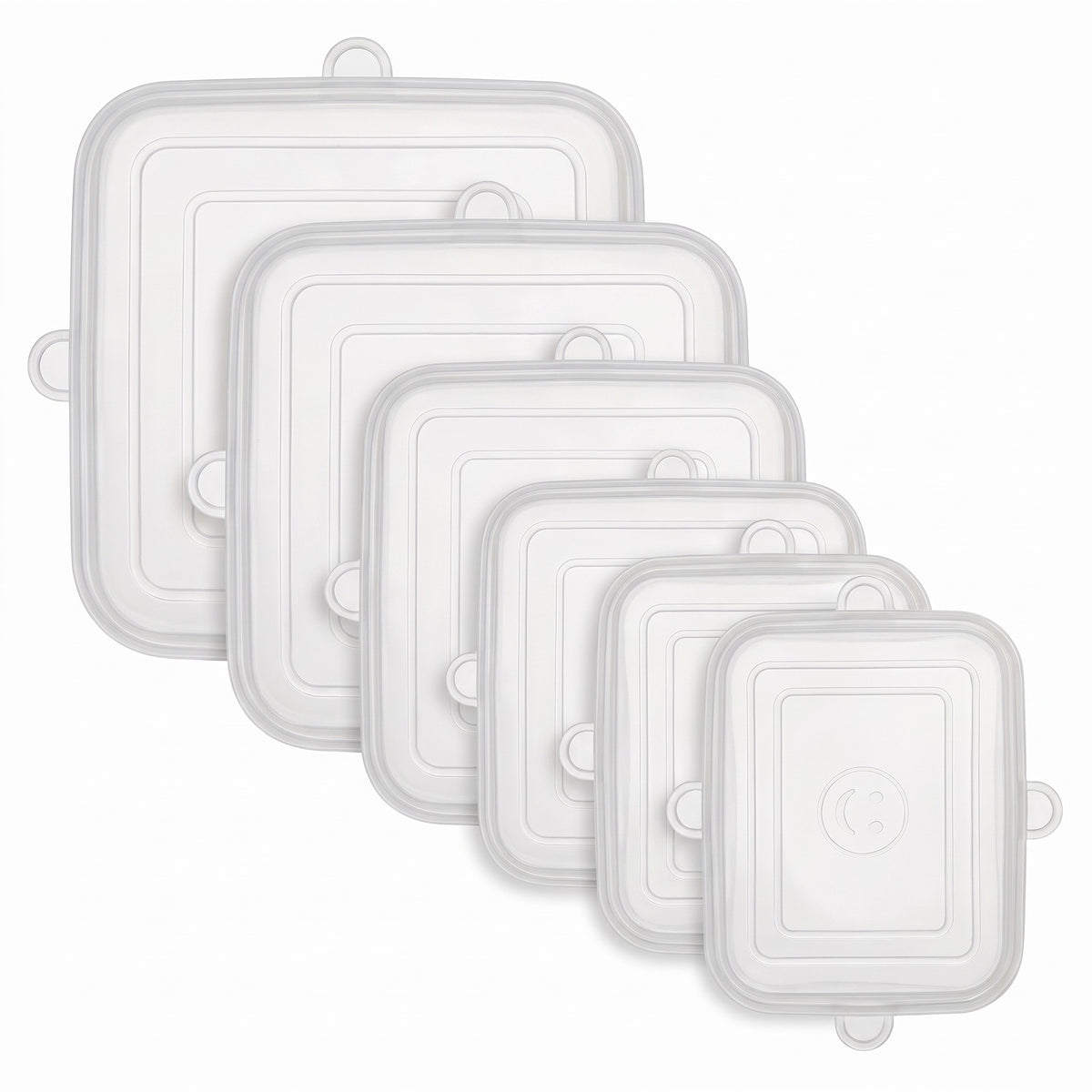 PurePrep square silicone stretch lids, set of 6 sizes, clear