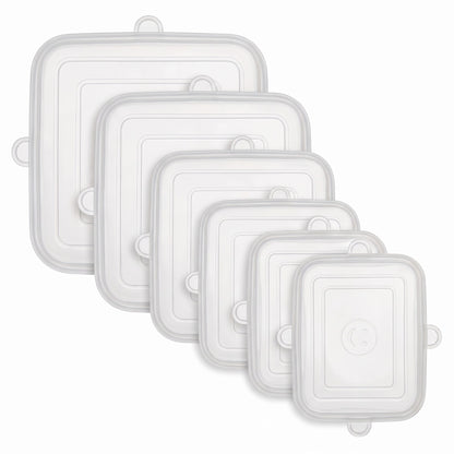 PurePrep square silicone stretch lids, set of 6 sizes, clear
