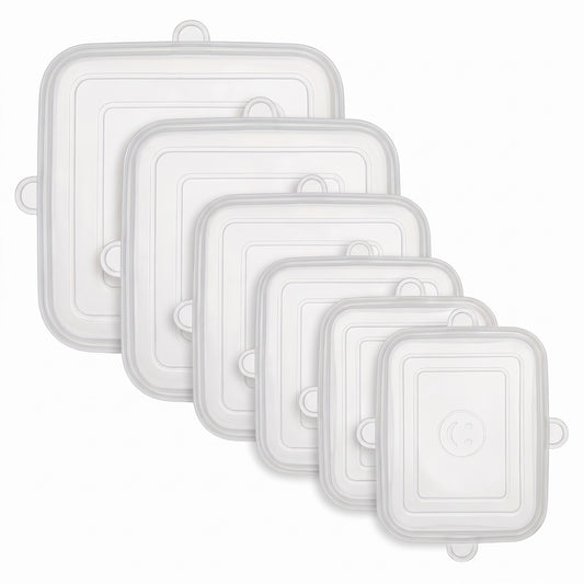 PurePrep square silicone stretch lids, set of 6 sizes, clear