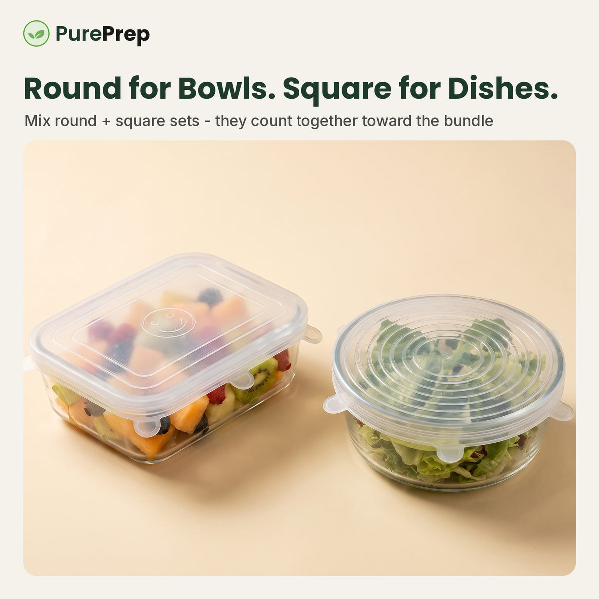 Round lids for bowls, square lids for dishes