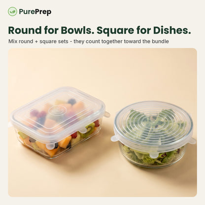 Round lids for bowls, square lids for dishes