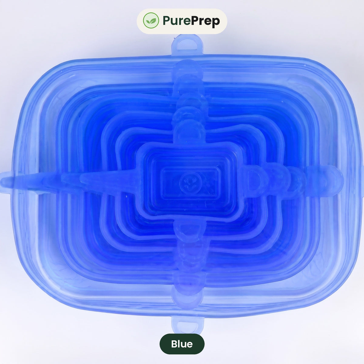 PurePrep square stretch lids, blue, 6 sizes