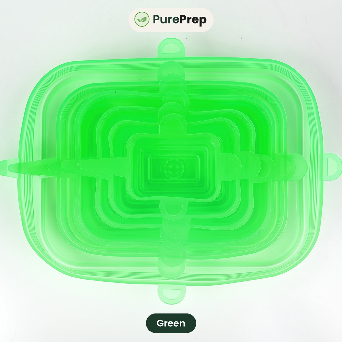 PurePrep square stretch lids, green, 6 sizes