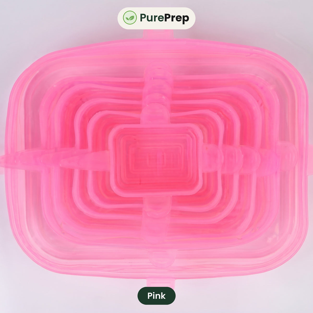 PurePrep square stretch lids, pink, 6 sizes