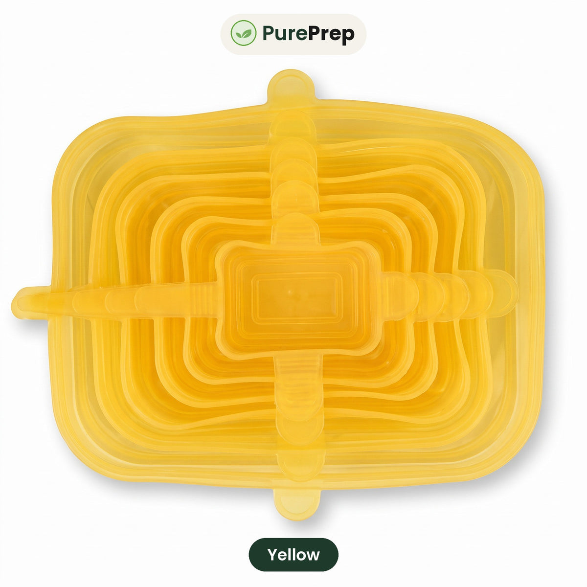 PurePrep square stretch lids, yellow, 6 sizes